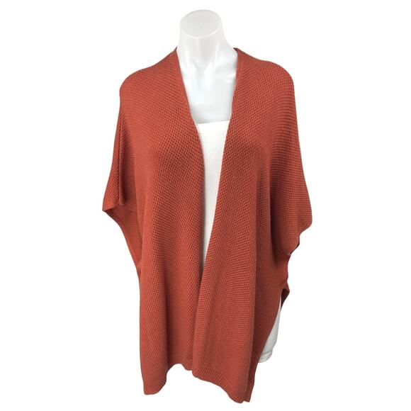 Ann Taylor LOFT Orange Waffle Stitch Open Front Poncho Cardigan Sweater Top XS/S - Picture 1 of 5